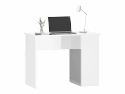 New Clicnbuy Escritorio madera contrachapada brillante 100x55x75 cm Blanco