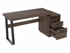 Best Escritorio moderno para computadora en MDF+Metal - con almacenamiento abierto y 2 cajones - Marrón - 161x54x76,3cm Mesa De Ordenador