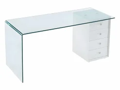 Online Vente-unique Escritorio MURIEL - Cristal templado y MDF - Blanco Transparente / Blanco