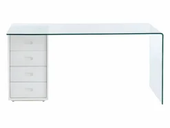 Online Vente-unique Escritorio MURIEL - Cristal templado y MDF - Blanco Transparente / Blanco