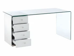 Online Vente-unique Escritorio MURIEL - Cristal templado y MDF - Blanco Transparente / Blanco