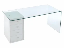Online Vente-unique Escritorio MURIEL - Cristal templado y MDF - Blanco Transparente / Blanco