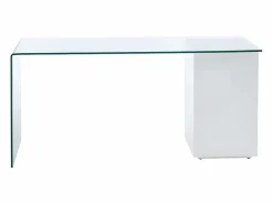 Online Vente-unique Escritorio MURIEL - Cristal templado y MDF - Blanco Transparente / Blanco