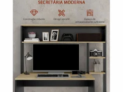Homcom Escritorio Oslo 5 estantes con soporte negro 138x114x45 cm