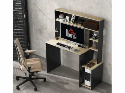 Homcom Escritorio Oslo 5 estantes con soporte negro 138x114x45 cm