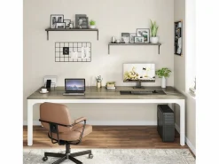 New Tribesigns Escritorio para computadora, escritorio para computadora portátil, mesa de estudio, mesa portátil para computadora, escritorio doble largo para dormitorio, oficina en casa, 200 x 70 x 75 cm, roble Gris claro