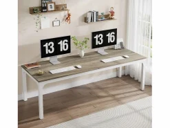 New Tribesigns Escritorio para computadora, escritorio para computadora portátil, mesa de estudio, mesa portátil para computadora, escritorio doble largo para dormitorio, oficina en casa, 200 x 70 x 75 cm, roble Gris claro