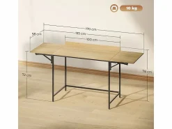 DripeX Escritorio para computadora plegable - con patas ajustables de metal - roble y negro - 170x58x78cm
