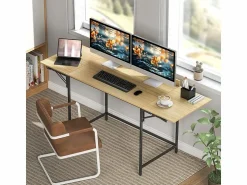 DripeX Escritorio para computadora plegable - con patas ajustables de metal - roble y negro - 170x58x78cm