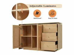 Best DripeX Escritorio para computadora extensible - con 3 cajones y 2 puertas de ratán - función giratoria - MDF - 126x40x75cm Color natural claro