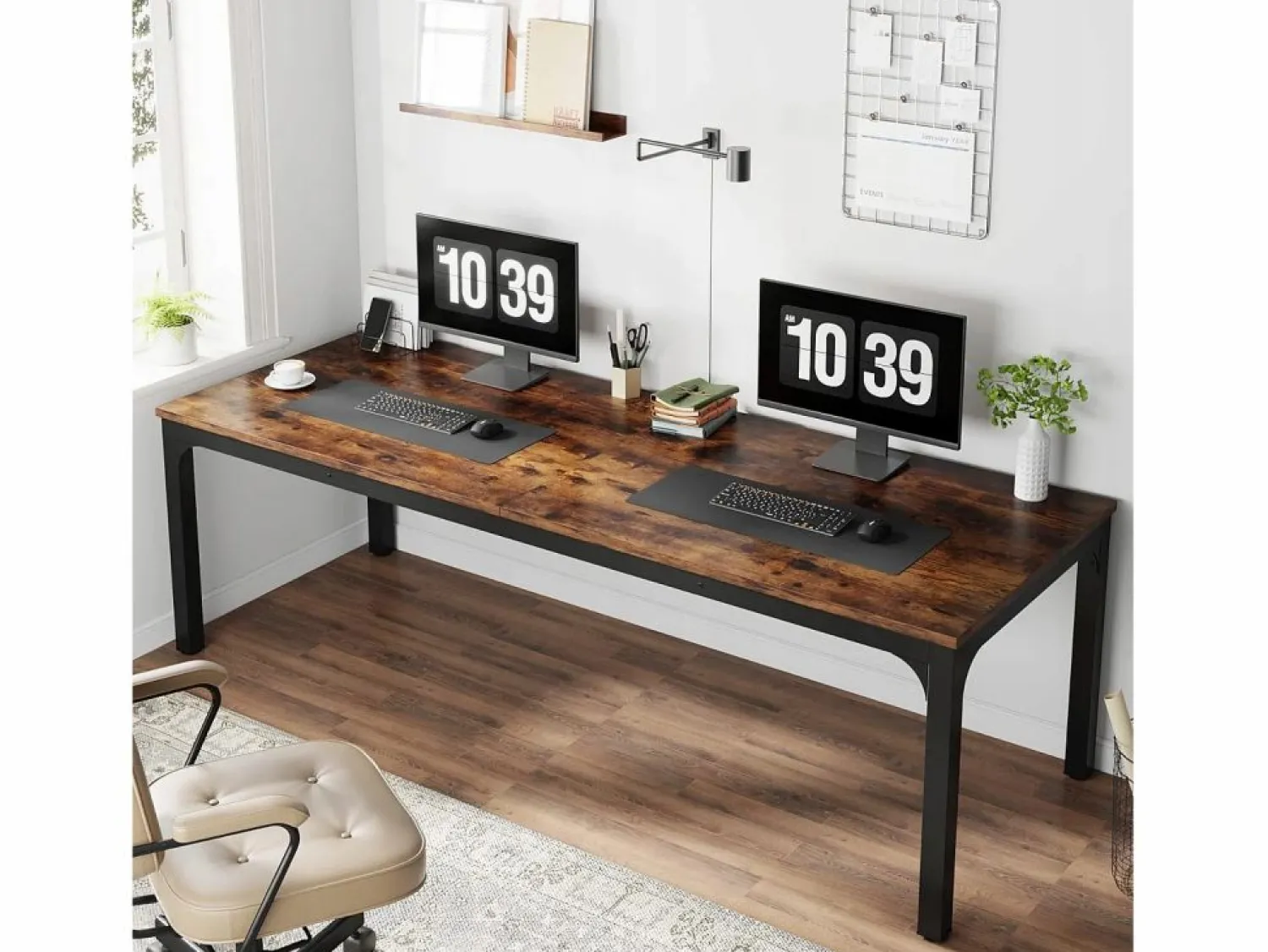 Tribesigns Escritorio para computadora , escritorio para computadora portátil, mesa de estudio, mesa de computadora portátil, escritorio doble largo para el dormitorio de la oficina en casa, 200 x 70 x 75 cm, marrón rústico