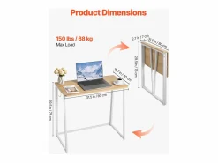 Escritorio para Ordenador SucceBuy Plegable 80 cm, Mesa de Oficina para Computadora Plegable para Espacios Pequeños, Estación de Trabajo en Tablero