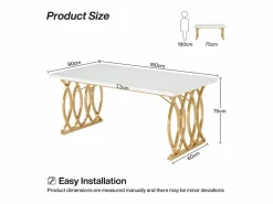 Clearance Tribesigns Escritorio para ordenador, Mesa de escritorio informática de 160 cm Mesa de estudio moderna para PC Mesa de trabajo Mesa de comedor con patas doradas Blanco