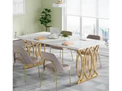 Clearance Tribesigns Escritorio para ordenador, Mesa de escritorio informática de 160 cm Mesa de estudio moderna para PC Mesa de trabajo Mesa de comedor con patas doradas Blanco