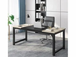 Tribesigns Escritorio para portátil, mesa, mesa de estudio para teletrabajo, puesto de trabajo para oficina, dormitorio, fácil montaje ( vintage/negro, 180 x 80 x 75 cm)