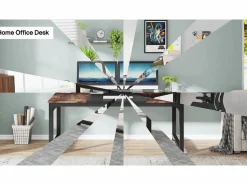 Online Escritorio para portátil, mesa, escritorio de estudio para oficina en casa, estación de trabajo para oficina, dormitorio, fácil de montar, 160 x 80 x 75 cm (marrón rústico + negro) Mesa De Ordenador