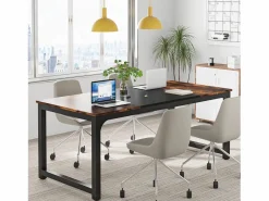 Online Escritorio para portátil, mesa, escritorio de estudio para oficina en casa, estación de trabajo para oficina, dormitorio, fácil de montar, 160 x 80 x 75 cm (marrón rústico + negro) Mesa De Ordenador