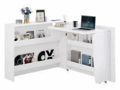 Clearance Escritorio plegable 115×27×93 cm - con función de carga inalámbrica - con estantes y ruedas - Acabado de alto brillo - Escritorio Rinconero