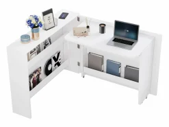 Clearance Escritorio plegable 115×27×93 cm - con función de carga inalámbrica - con estantes y ruedas - Acabado de alto brillo - Escritorio Rinconero