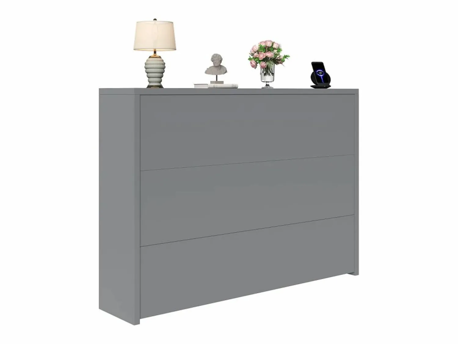 Escritorio plegable 115×27×93 cm - con función de carga inalámbrica - con estantes y ruedas - Acabado de alto brillo - Escritorio Rinconero