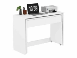 Merax Escritorio plegable 2 en 1 - 110 x 40 x 78 cm - Estante de escritorio + Cómoda de 2 cajones - aglomerado - Blanco