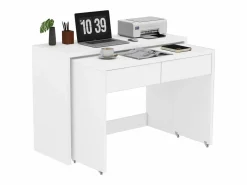 Merax Escritorio plegable 2 en 1 - 110 x 40 x 78 cm - Estante de escritorio + Cómoda de 2 cajones - aglomerado - Blanco