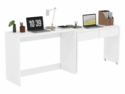 Merax Escritorio plegable 2 en 1 - 110 x 40 x 78 cm - Estante de escritorio + Cómoda de 2 cajones - aglomerado - Blanco