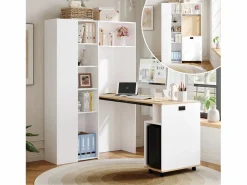 Sale ModernLuxe Escritorio plegable con estantes integrados - Librería + escritorio - Toma eléctrica y puerto USB - Estantes ajustables - Blanco