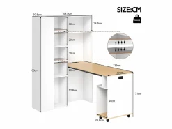 Sale ModernLuxe Escritorio plegable con estantes integrados - Librería + escritorio - Toma eléctrica y puerto USB - Estantes ajustables - Blanco