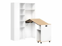 Sale ModernLuxe Escritorio plegable con estantes integrados - Librería + escritorio - Toma eléctrica y puerto USB - Estantes ajustables - Blanco