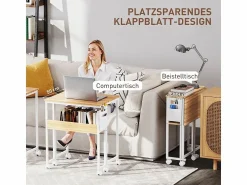 Escritorio plegable, diseño compacto, madera, natural, con estante y ruedas (63x50x75 cm)