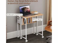 Escritorio plegable, diseño compacto, madera, natural, con estante y ruedas (63x50x75 cm)