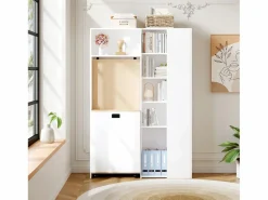 ModernLuxe Escritorio plegable 104.5x30.5x160 cm - con estantería - enchufes y puertos USB - Estantes ajustables - Con ruedas - +natural