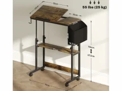 Escritorio regulable en altura con ruedas y espacio de almacenamiento, superficie inclinable, metal y madera, marrón rústico (92x40x67,5-104 cm)
