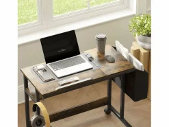 Escritorio regulable en altura con ruedas y espacio de almacenamiento, superficie inclinable, metal y madera, marrón rústico (92x40x67,5-104 cm)