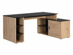Sale Vente-unique Escritorio rinconera con compartimentos de MDF natural y negro - ROMIARA Negro / Color natural claro