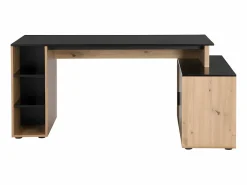 Sale Vente-unique Escritorio rinconera con compartimentos de MDF natural y negro - ROMIARA Negro / Color natural claro