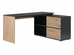 Vente-unique Escritorio rinconera con 2 puerta correderas de MDF color natural y negro - COLIOBA Negro / Color natural claro