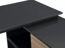 Vente-unique Escritorio rinconera con 2 puerta correderas de MDF color natural y negro - COLIOBA Negro / Color natural claro