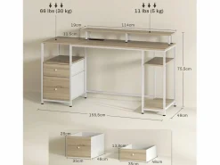 New Escritorio Rivera luz LED con soporte y 2 cajones natural 88,5x55,5x48 cm Mesa Gaming