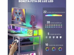 New Escritorio Rivera luz LED con soporte y 2 cajones natural 88,5x55,5x48 cm Mesa Gaming