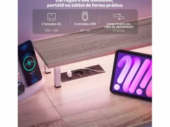 New Escritorio Rivera luz LED con soporte y 2 cajones natural 88,5x55,5x48 cm Mesa Gaming