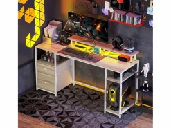 New Escritorio Rivera luz LED con soporte y 2 cajones natural 88,5x55,5x48 cm Mesa Gaming