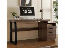 Clearance ModernLuxe Escritorio sencillo 135×54 cm - 2 cajones silenciosos - tablero amplio - marrón + negro Marru00f3n