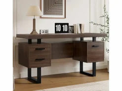 Escritorio sencillo 135×54 cm - 3 cajones silenciosos - tablero amplio - marrón + negro Escritorio Rinconero