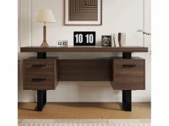 Escritorio sencillo 135×54 cm - 3 cajones silenciosos - tablero amplio - marrón + negro Escritorio Rinconero