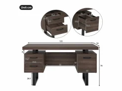 Escritorio sencillo 135×54 cm - 3 cajones silenciosos - tablero amplio - marrón + negro Escritorio Rinconero
