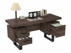 Escritorio sencillo 135×54 cm - 3 cajones silenciosos - tablero amplio - marrón + negro Escritorio Rinconero