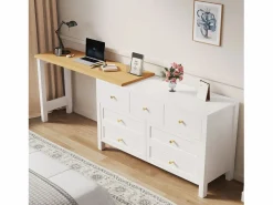 Outlet Merax Escritorio y aparador 2 en 1 - 120 x 40 x 70 cm - Giratorio 360° - con 7 cajones - aglomerado - Blanco