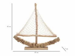 Escultura de velero en madera con red de tela 45x45x7cm Enok - Natural